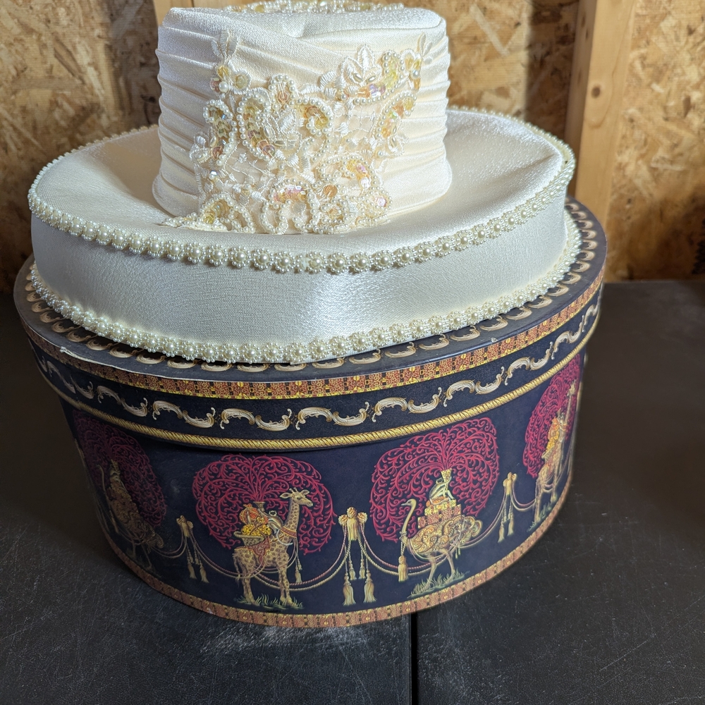 Elegant Cream and Black Decorative Hat Box
